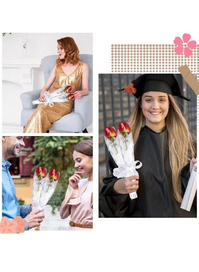 واي جيه 50 كيس تغليف للورد الواحد عبوة كبيرة أبيض من البلاستيك للزهور والورود والقرنفل أكياس لتغليف باقات الورود لعيد الأم، عيد الحب، الزفاف، والحفلات والمناسبات - Image 5